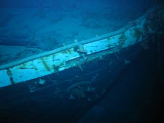 Looking down on stbd  bow of ship